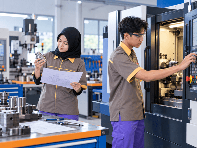 Aktivitas praktik presisi di bengkel mesin CNC SMK Antartika 1 Sidoarjo